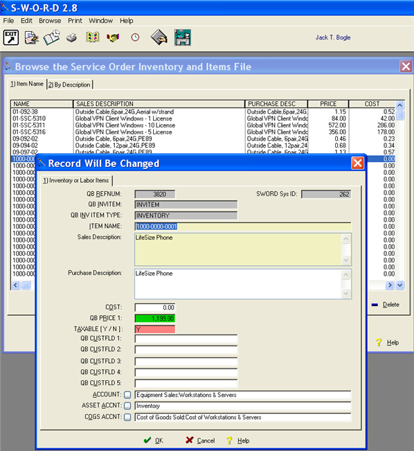 Sword Service Management Software Inventory Admin